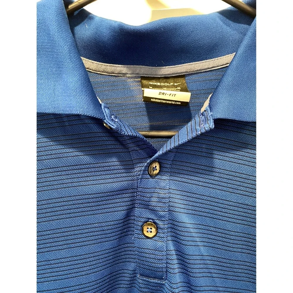Nike Golf Dri-FIT Polo Shirt Athletic Fit Striped Blue Black Golfing Mens Size M